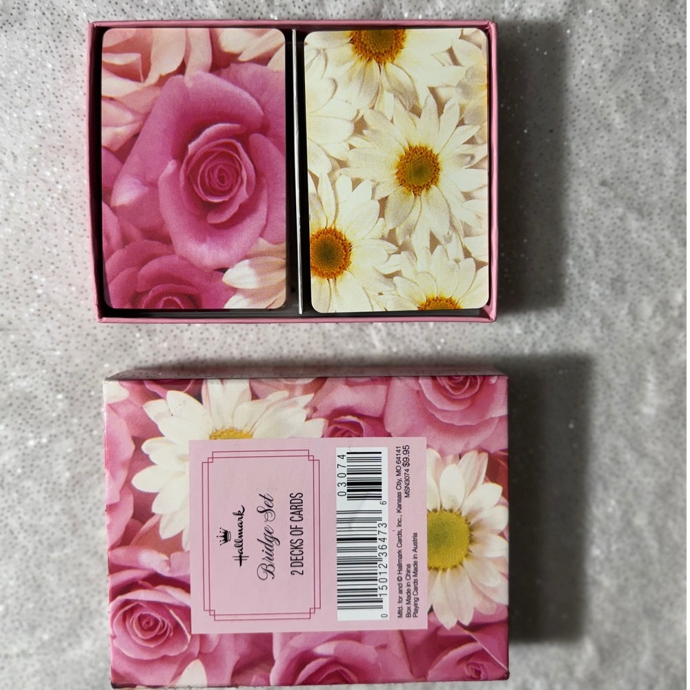 VTG Hallmark Bridge Set 2 Decks of Cards‎ Floral Roses Daisies Pink